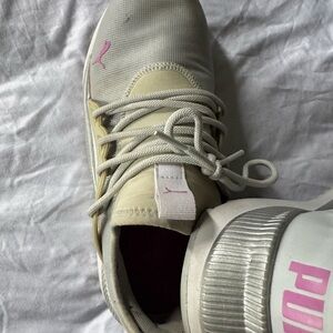 Puma Cream Low-Top Sneakers with Pink Accents